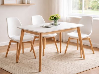 Modern White Dining Table Set w/ 4 Chairs