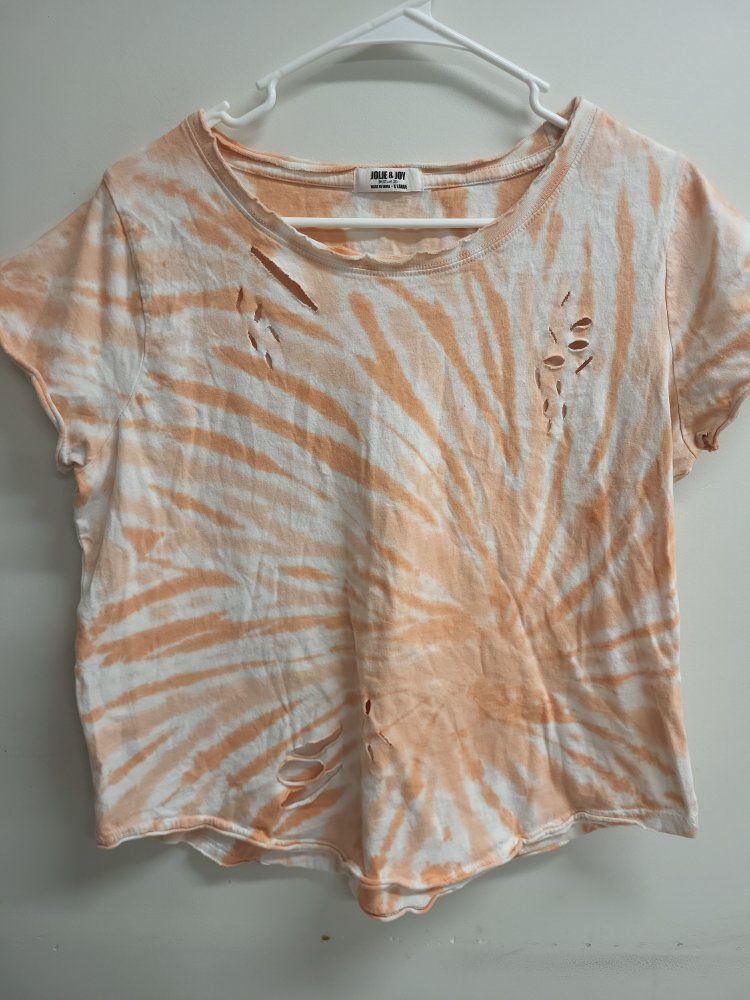 Joli & Joy Orange White Tie Dye Distressed T-Shirt Large