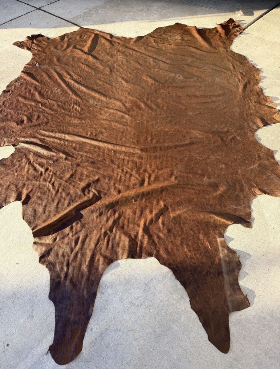 New. Large Brown Cowhide Natural Shape Genuine Leather Rug Or Upholstery Fabric