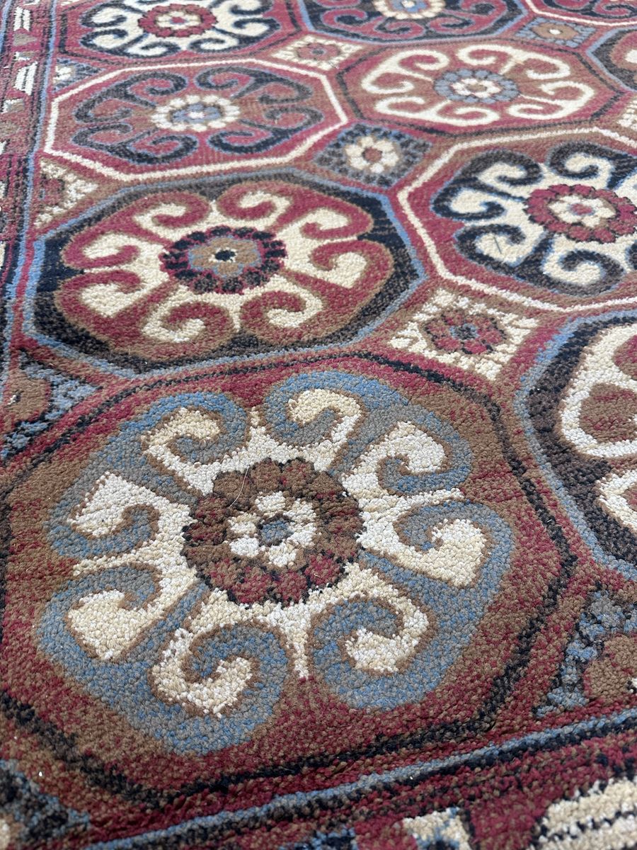 Handmade Wool Area Rug - Geometric Floral Pattern - Red, Blue, Brown - 2x3 & 3x5 ft Set