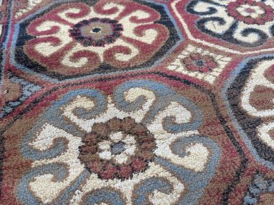 Handmade Wool Area Rug - Geometric Floral Pattern - Red, Blue, Brown - 2x3 & 3x5 ft Set