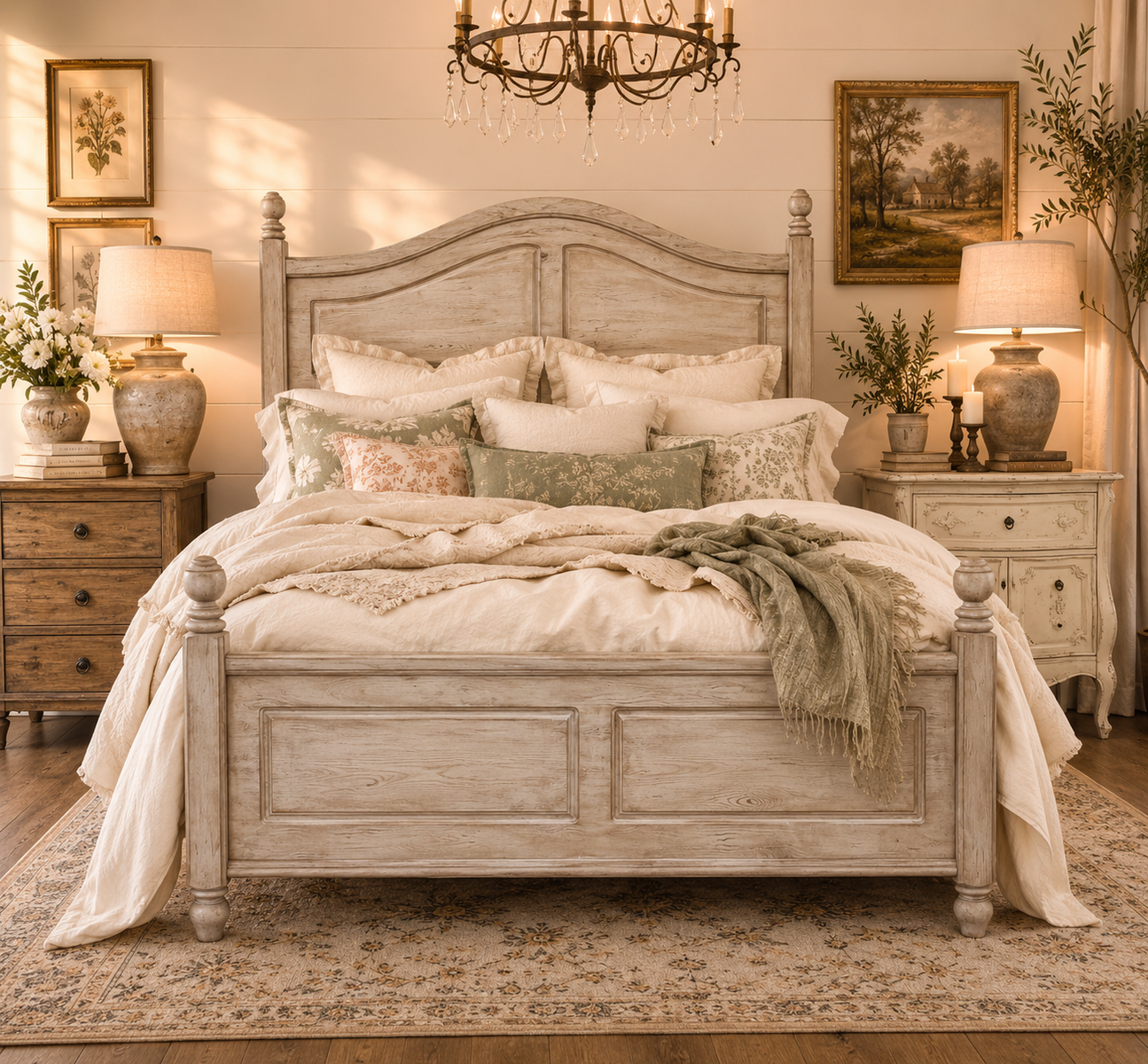 Weathered Wood King Bed Cottagecore Farmhouse French Country Western