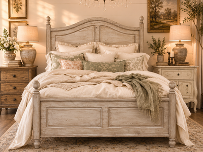 Weathered Wood King Bed Cottagecore Farmhouse French Country Western