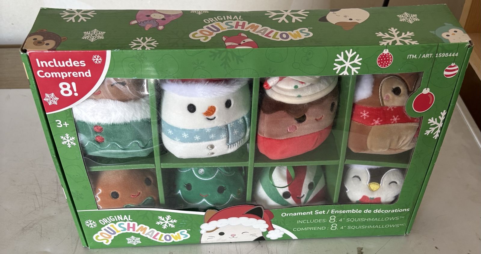 Original Squishmallows 8-Piece Christmas Ornament Set - 4" Holiday Plush Decor
