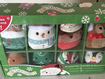 Original Squishmallows 8-Piece Christmas Ornament Set - 4" Holiday Plush Decor