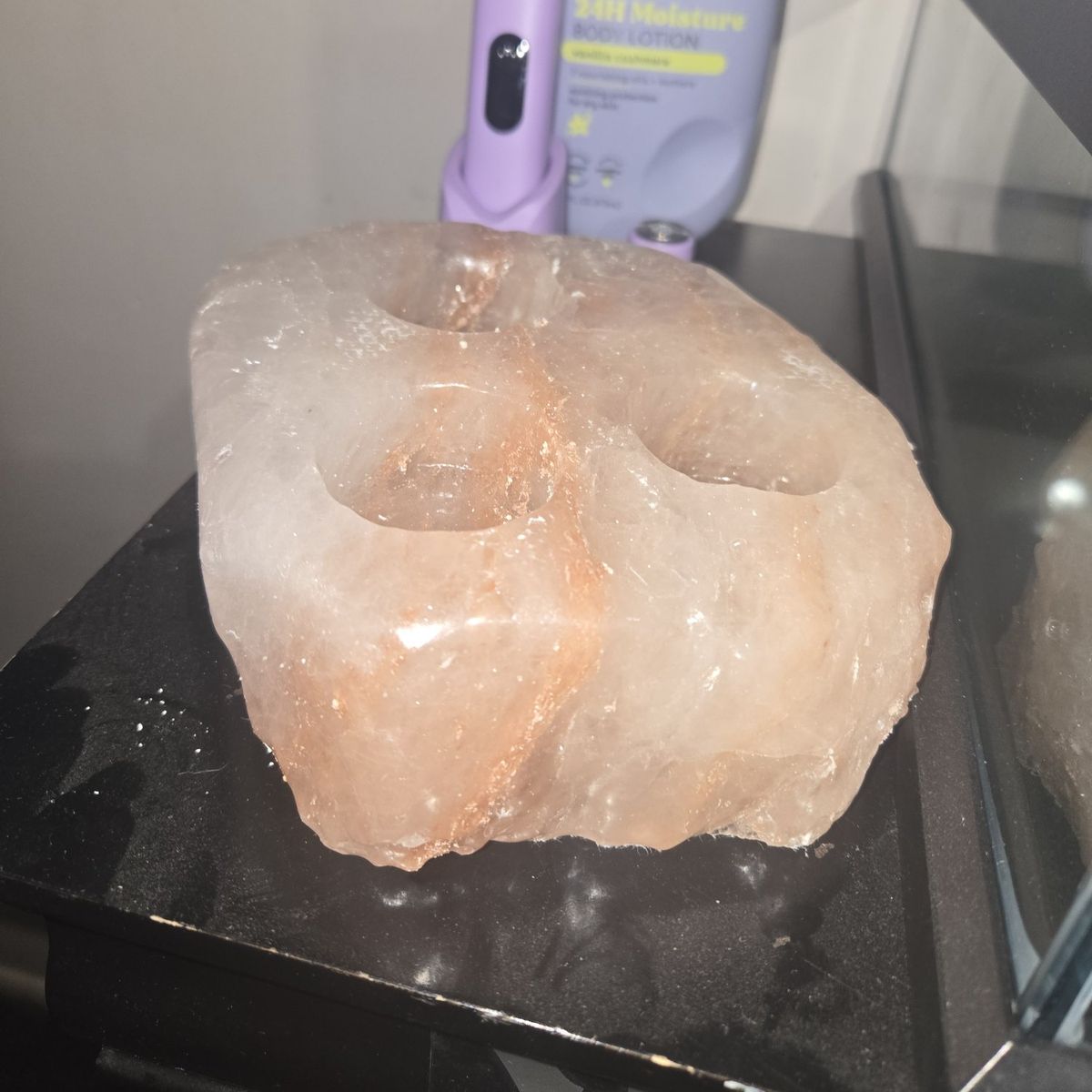 natural pink salt candle holder