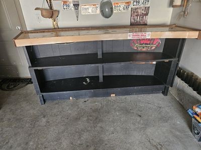 Custom Curved Home Bar with Open Rear Storage Shelves & Padded Trim