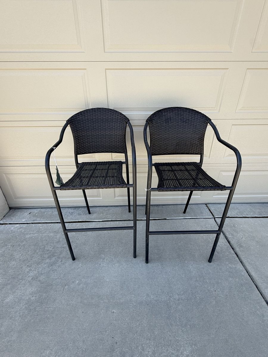 Style Selections All-Weather Wicker & Steel Outdoor Bar Stools - Set of 2