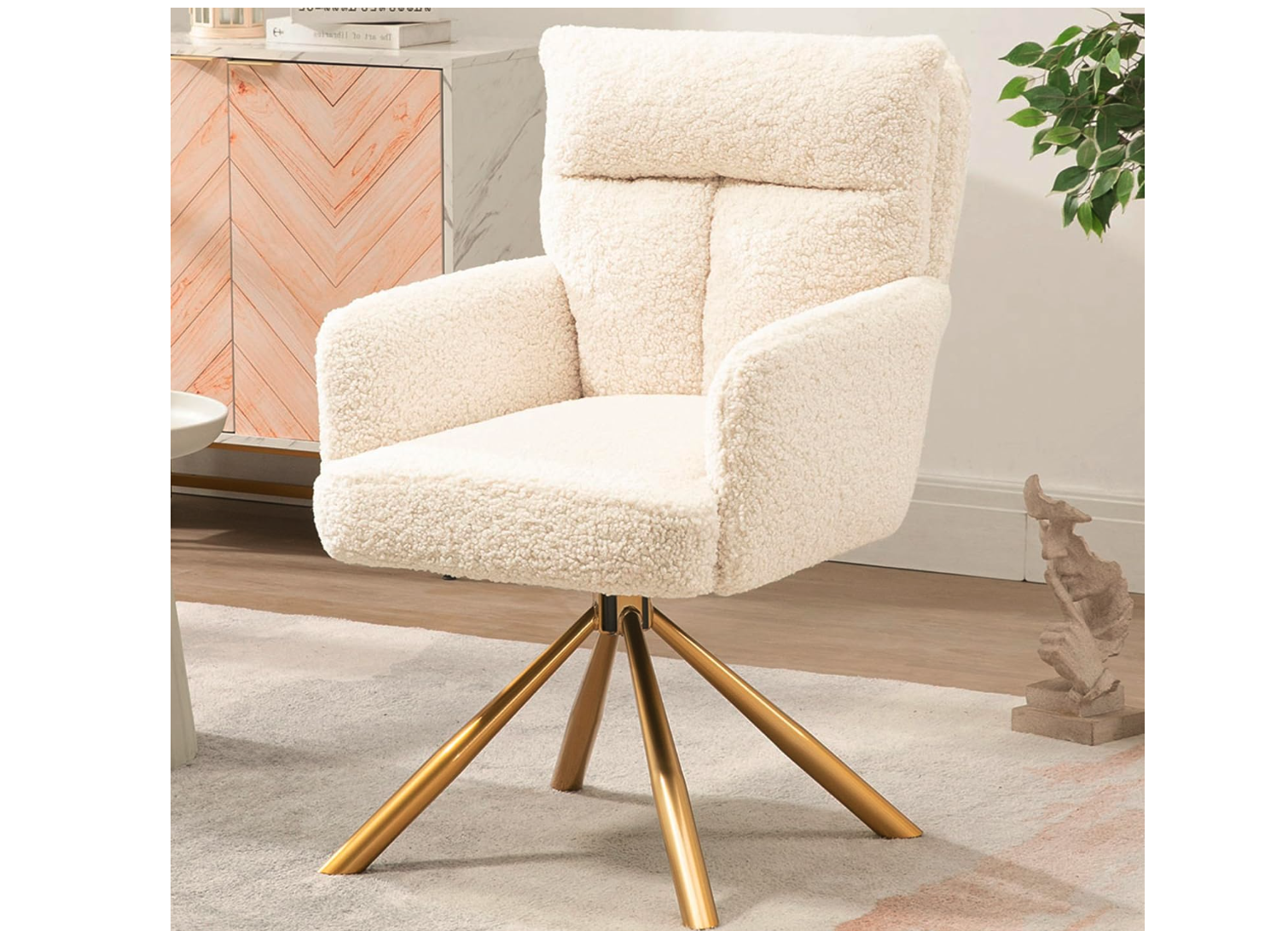 New in box, Teddy Office Desk Chair No Wheels, Modern Vanity Chair with Gold Legs
