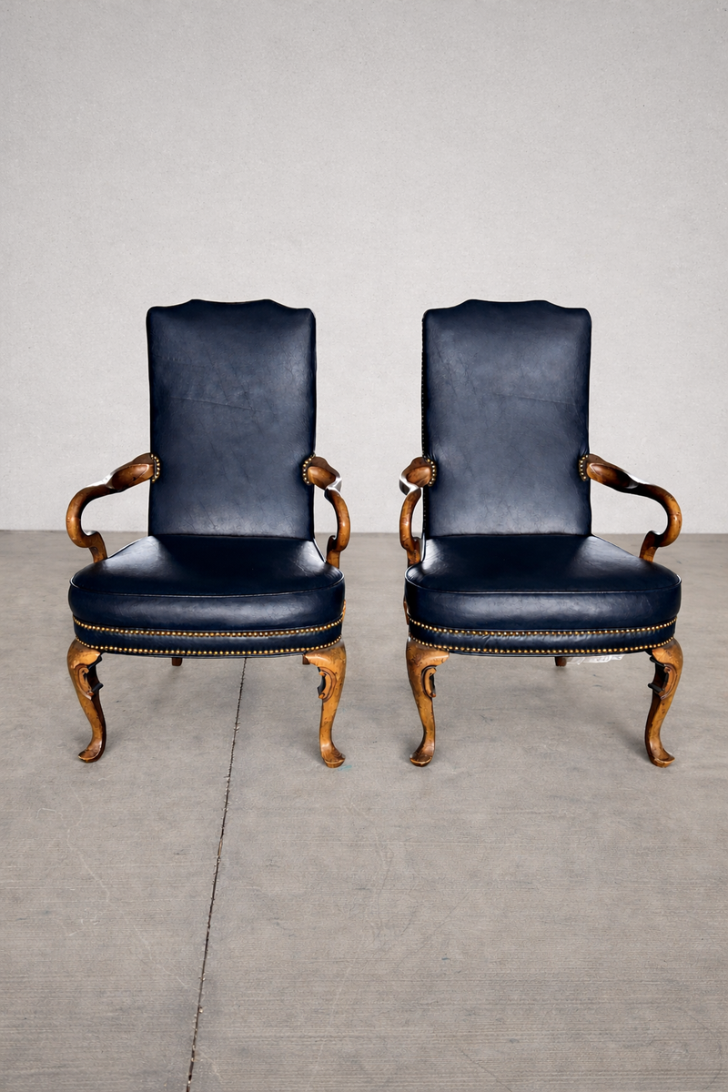 Pair Vintage Sam Moore Armchairs from ZCMI – Leather-Like Vinyl, Nailhead Trim