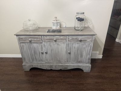 Distressed Gray Wood Buffet Sideboard Cabinet with Storage Drawers