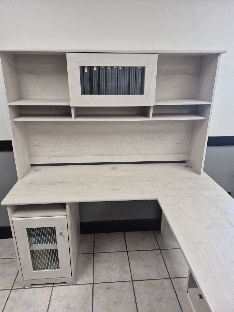Large L-Shaped Desk with Hutch and Storage Cabinet - Light Wood Finish, Office/Home Furniture