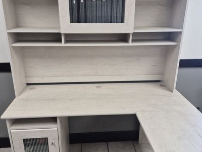 Large L-Shaped Desk with Hutch and Storage Cabinet - Light Wood Finish, Office/Home Furniture