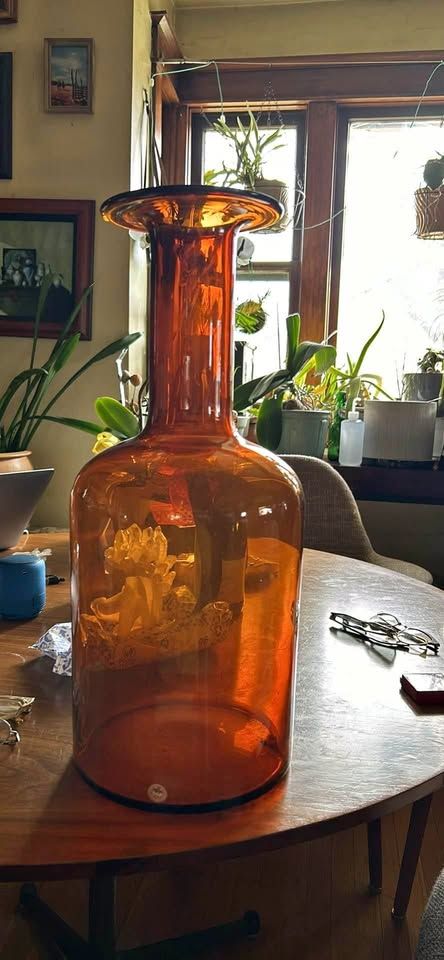 Extra Large Vintage Vase. Otto Brauer Gulvvase Floor Vase Kastrup Holmegaard Denmark Brown Amber Glass 19.5" 1960s