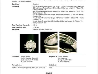 Gorgeous Bridal ring with platinum and lab grown 4 carat main radiant cut diamond! Worth $11,000!!