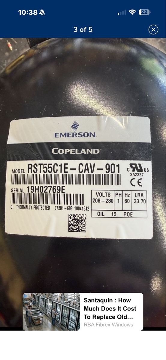 Emerson Copeland RST55C1E-CAV-901 Compressor for Walk-in Cooler