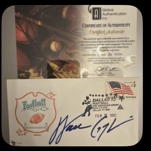 Walter Payton NFL Chicago Bears NFL Hand Signed Football Dallas Envelope Autographed Cover with Global Authentication COA