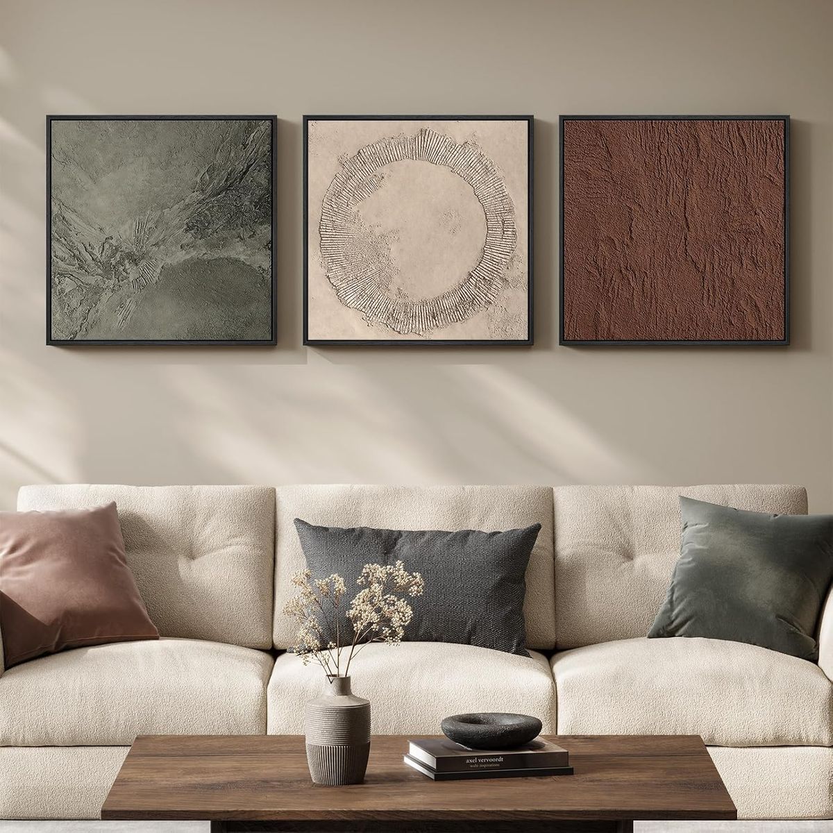 NEW 24X24 Large Framed Neutral Abstract Wall Art for Living Room, 3 Piece Modern Minimalist Canvas Prints