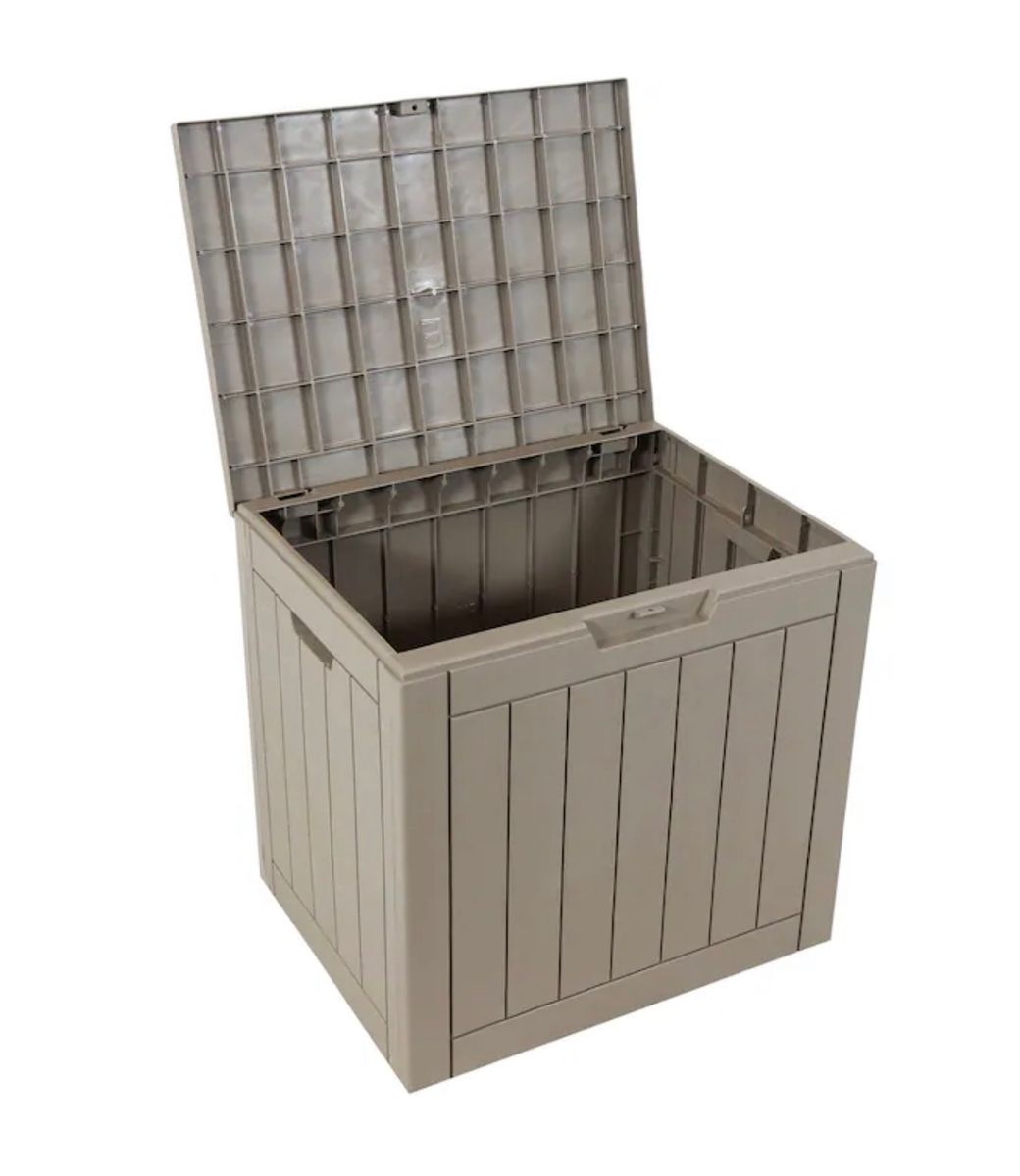 Outdoor Patio Storage Box, Woodgrain, Weather-Resistant, UV-Protected, Lockable Lid, 22" W