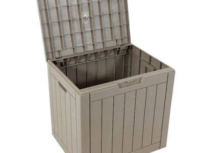 Outdoor Patio Storage Box, Woodgrain, Weather-Resistant, UV-Protected, Lockable Lid, 22" W