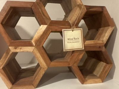 Wooden Hexagonal Wine Rack - Decorative Countertop Bottle Storage