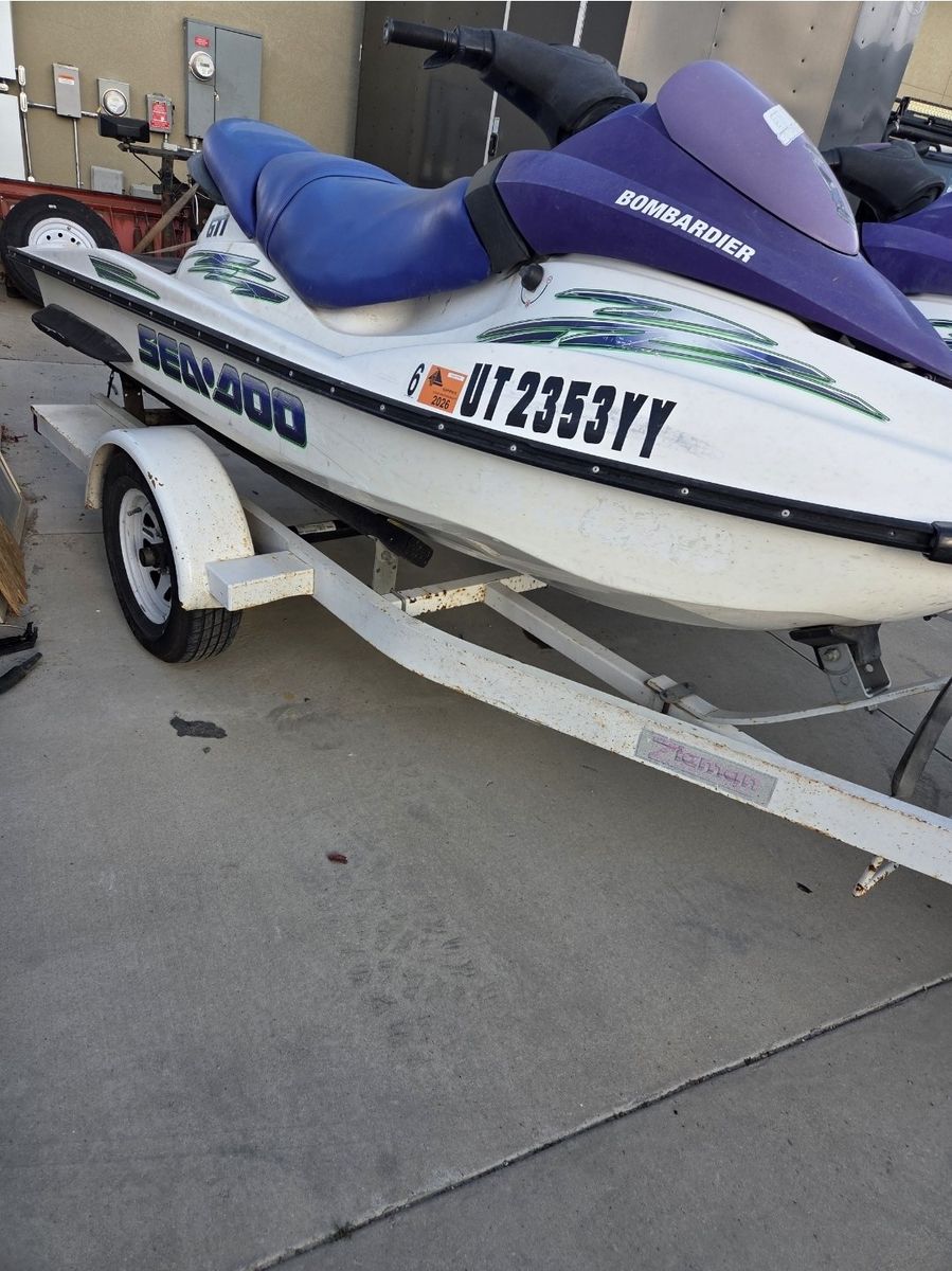 2002 Bombardier Sea-Doo GTi 3 seater Personal Watercrafts w/ Trailer - White/Purple