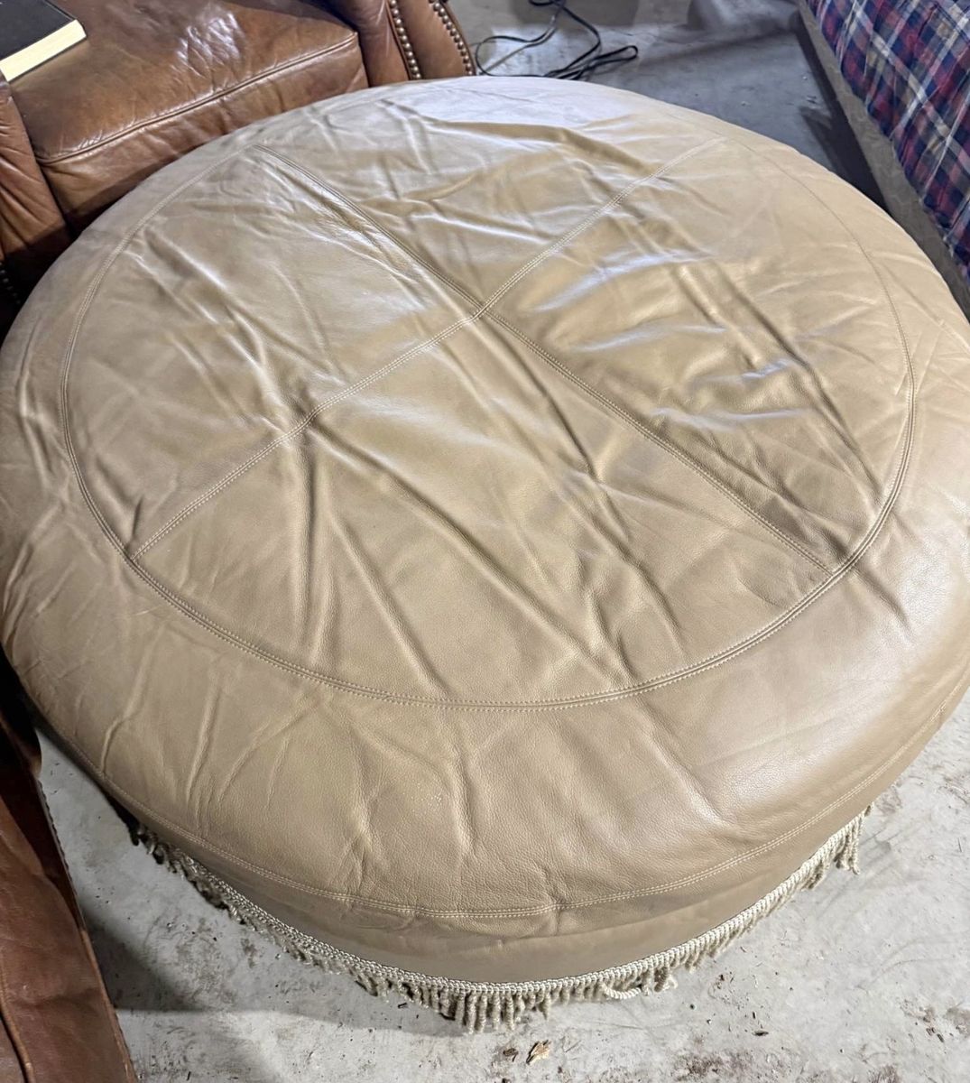 Vintage Oversided Leather Ottoman/ Pouf