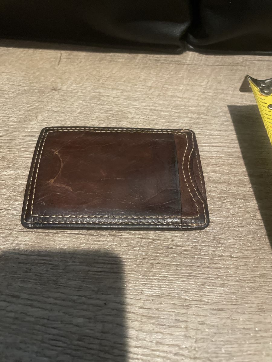 Brown Leather Minimalist Card Holder Wallet with ID Window