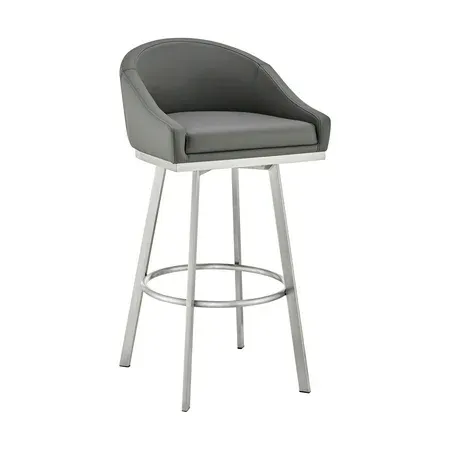 Armen Living Eleanor30 Swivel Bar Stool in Brushed Stainless Steel with Gray Faux Leather