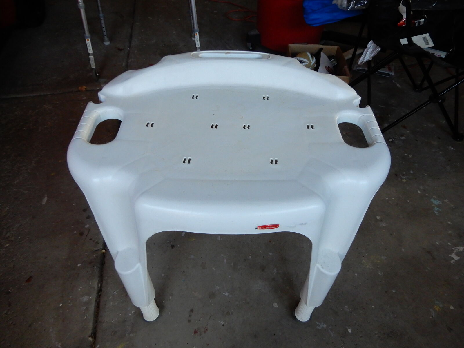 Bath Seat without Back - Height‑Adjustable Plastic Shower/Bath Bench - White
