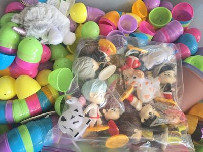 Large Bin of Assorted Toys - Easter Eggs, Figurines, Koosh, & More