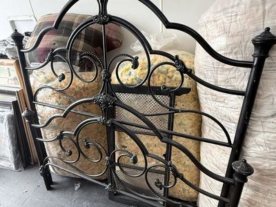 Black Wrought Iron Headboard & Footboard - Ornate Scroll Design FULL SIZE