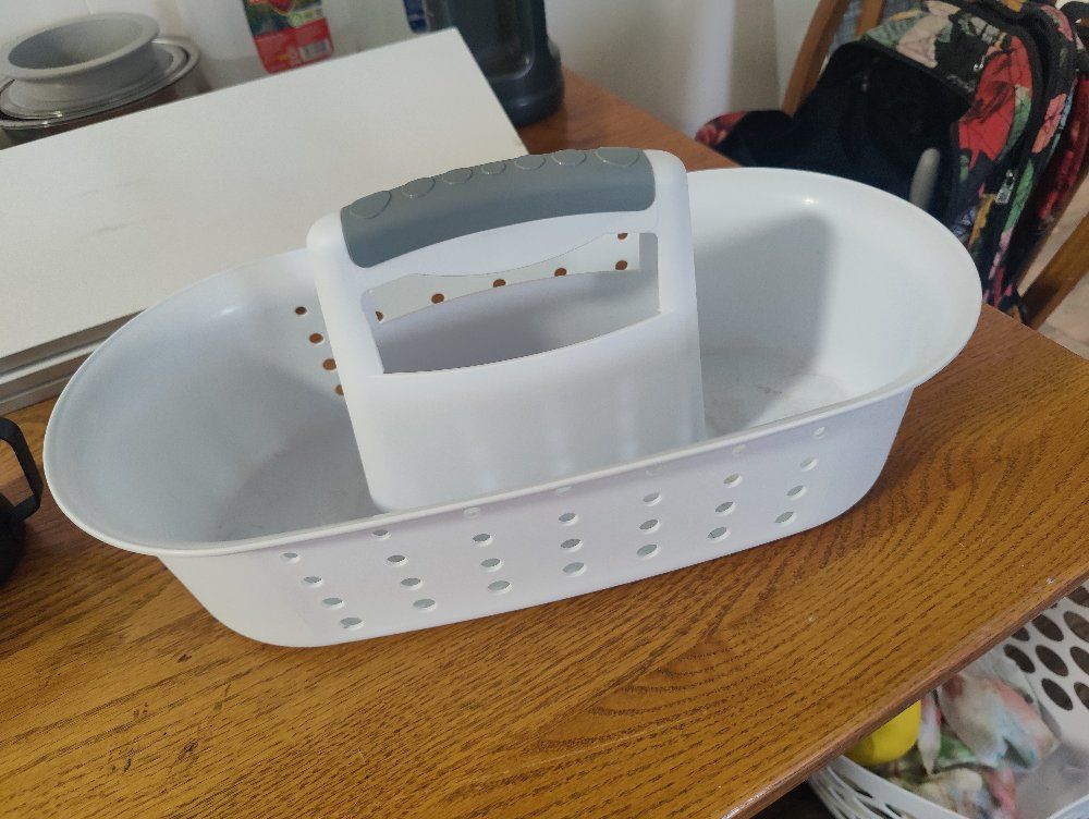 White Plastic Shower Caddy Tote Basket with Handle Organizer Storage
