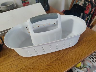 White Plastic Shower Caddy Tote Basket with Handle Organizer Storage