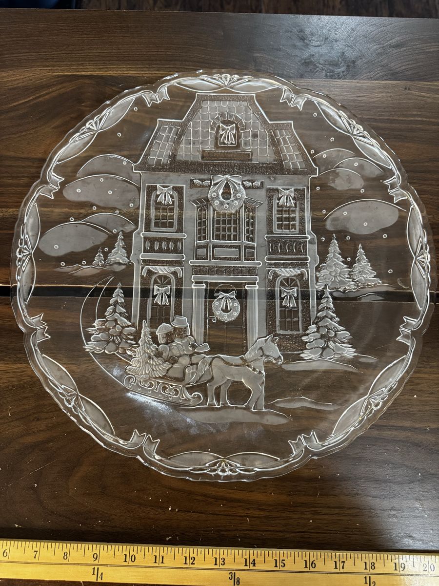 Vintage Clear Glass Christmas Platter – 15”