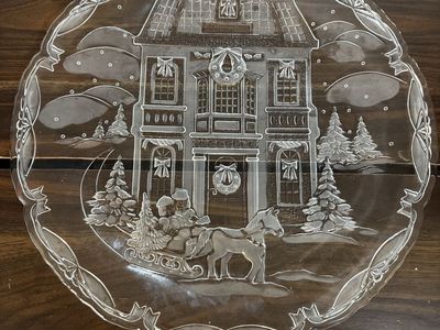 Vintage Clear Glass Christmas Platter – 15”