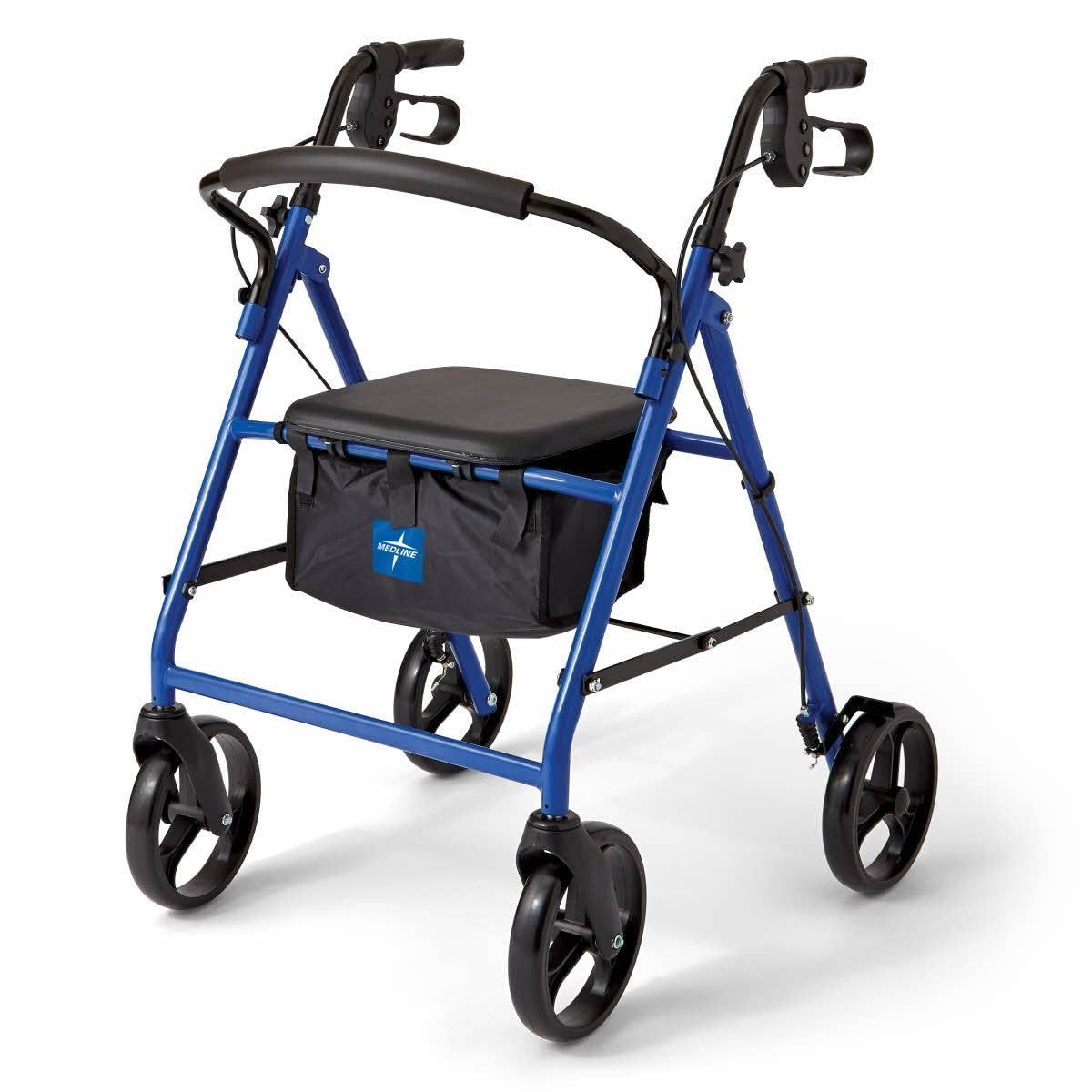 NEW  Medline Steel Rollator Walker for Adult Mobility Impairment, Blue, 350 lb. Weight Capacity, 8” Wheels, Foldable,