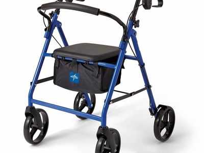 NEW Medline Steel Rollator Walker for Adult Mobility Impairment, Blue, 350 lb. Weight Capacity, 8” Wheels, Foldable,