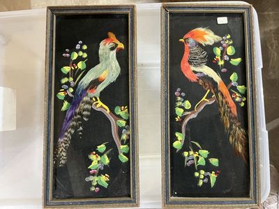 Bird art made from feathers and paint