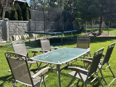 Patio Dining Set - Glass Top Table & 6 Folding Chairs - Outdoor Furniture