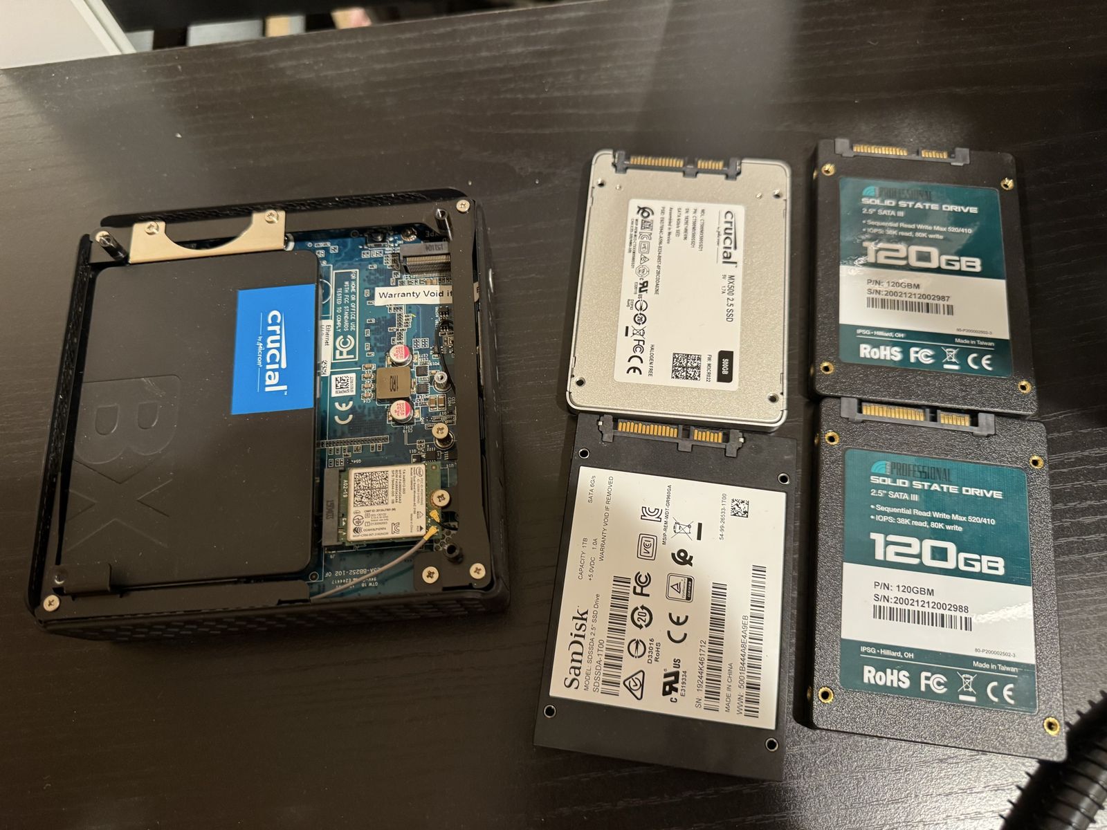 Bundle of 2.5 Inch SATA SSD Drives Crucial SanDisk Professional Storage