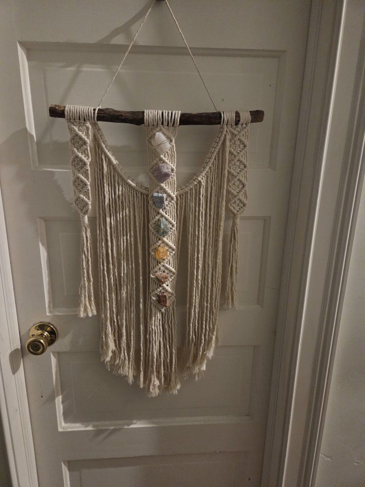 Handmade Macrame Crystal Wall Hanging Chakra Decor Raw Gemstones Spiritual Art