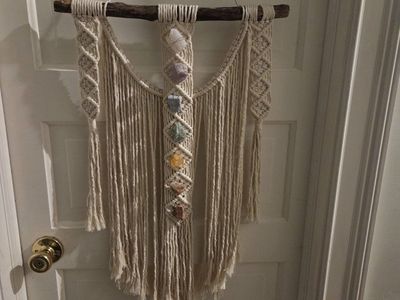 Handmade Macrame Crystal Wall Hanging Chakra Decor Raw Gemstones Spiritual Art