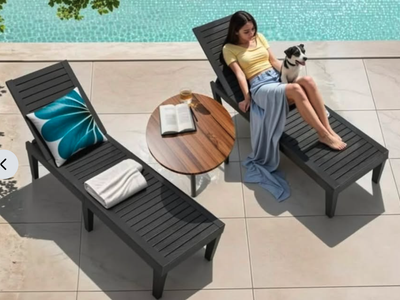 New set of 2 Chaise Lounge Chair Set, adjustable, waterproof