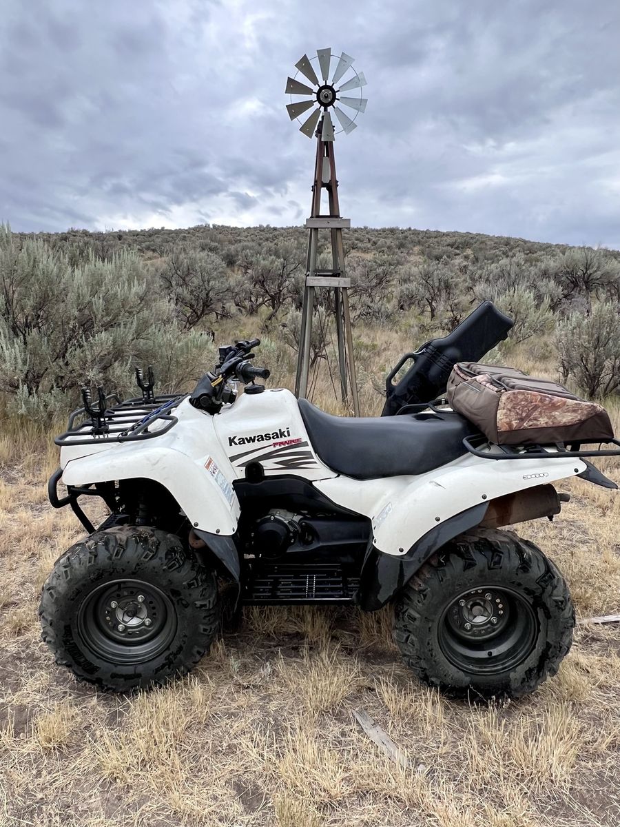 Kawasaki Prairie 360 ATV - White 4x4 Utility Quad with Rifle Boot and Gear Racks