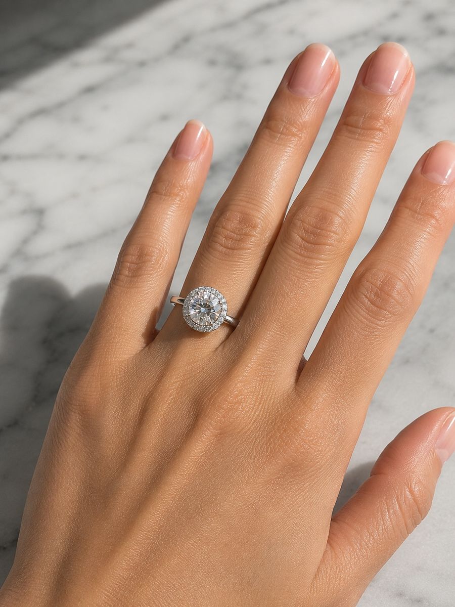 2.17CTW lab Round Brilliant Halo Engagement Ring – 14K White Gold, E/VS1 IGI Certified