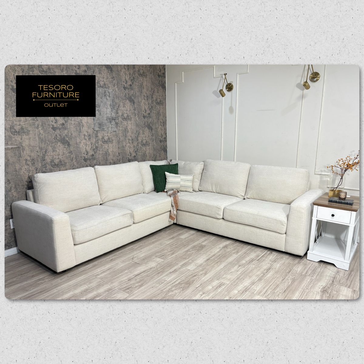ABBYSON MODERN CREAM LINEN SECTIONAL