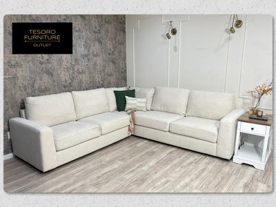 ABBYSON MODERN CREAM LINEN SECTIONAL