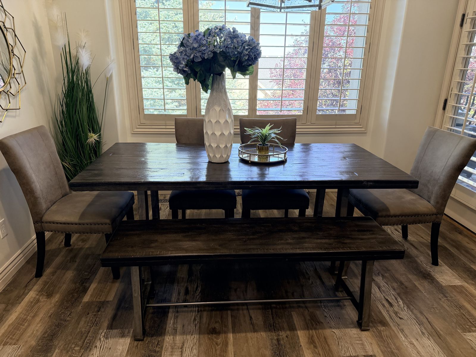 Rectangle Dining Table with bench and 4 chairs