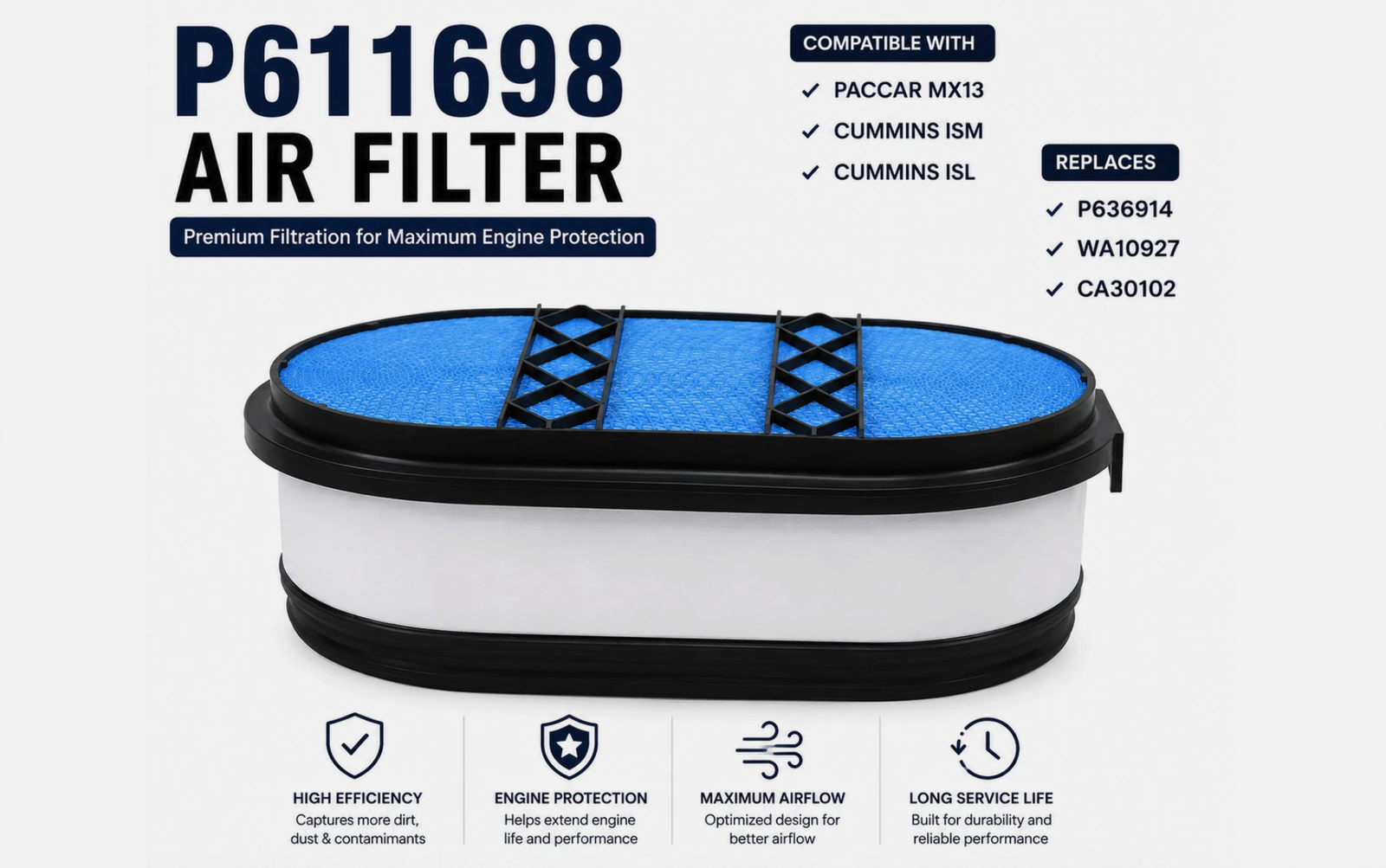 P611698 Air Filter PACCAR MX13 Cummins ISM ISL Replace P636914 WA10927